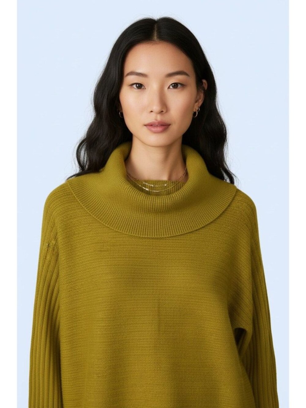 Moth Anthropologie Womens XS Mustard Yellow Ribbed Turtleneck Sweater Oversized